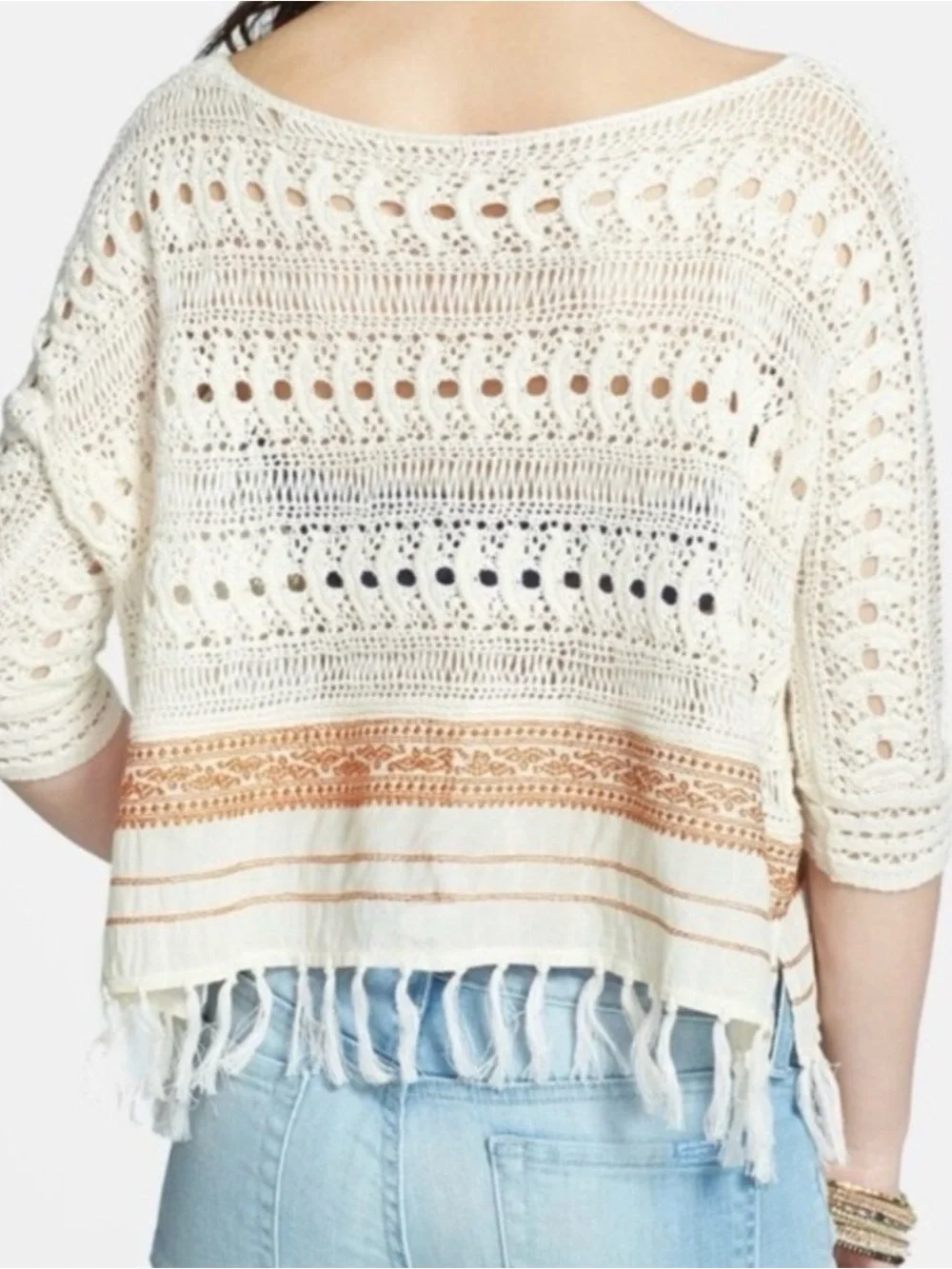Free People New Romantics Crochet Fringe Top S Coastal Cowgirl Boho Festival Y2K